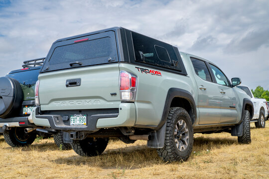 Loveland, CO, USA - August 22, 2025: Toyota Tacoma TRD Pro pickup truck with Smartcap topper.