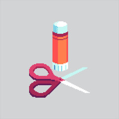 Pixel art illustration Scissors and Glue. Pixelated Office Tools. Scissors and Glue Office Tools Icon pixelated for the pixel art game and icon for website and video game. old school retro.