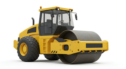 Yellow road roller heavy machine used for compacting soil and asphalt in road construction