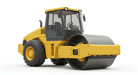 Yellow road roller heavy machine used for compacting soil and asphalt in road construction