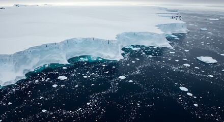 Obraz premium Beautiful Cascading ice cliffs breaking into a polar sea for Creative Projects