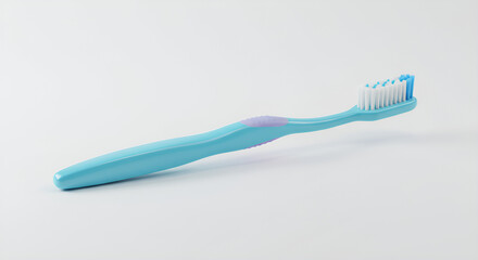 Blue toothbrush with white and blue bristles, used for oral hygiene and dental care