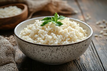 Organic white rice served hot and fresh high resolution picture