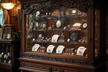 Ornamental wooden jewelry display with luxury collection high resolution picture