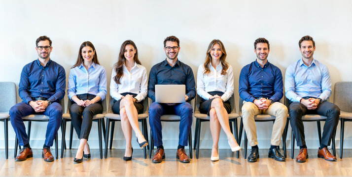 A diverse group of professional people waiting for a job interview.
