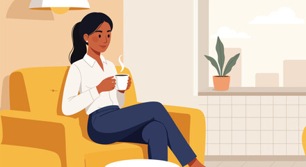 Stylized vector illustration of a professional enjoying a coffee break at work