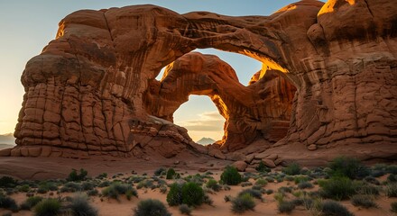 Towering sandstone arches in a sunlit desert | Nature, Landscape & Backgrounds