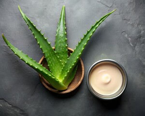 Aloe Vera Plant and Cream on Dark Background for Skincare and Health