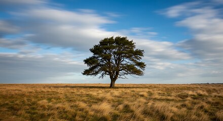 Lone Tree in the Field A Serene Landscape Under a Dramatic Sky
