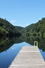 boat dock view of a mountain lake