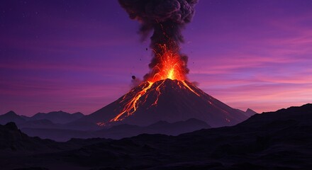 Gigantic alien volcano erupting under purple skies - view 114