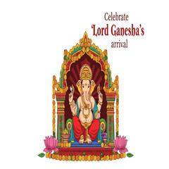 Obraz premium Lord Ganesha sitting on ornate throne, celebrating his arrival.