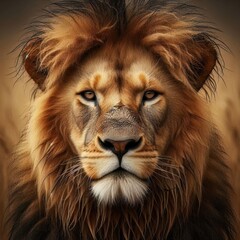 Fototapeta premium A close-up portrait of a wild lion looking at the camera