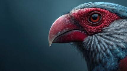 Striking close-up of an intriguing exotic bird with vibrant plumage