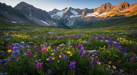 Beautiful High mountain pass covered in wild alpine flowers - view 178 for Creative Projects