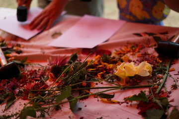Creative handmade workshop with natural flowers. 