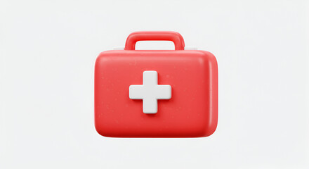 Obraz premium A vibrant 3D render of a red first aid kit against a clean white backdrop