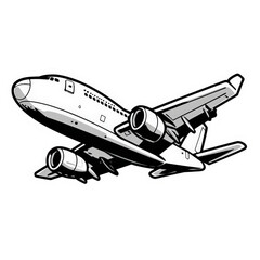 Black and white graphic of a jet airplane in flight