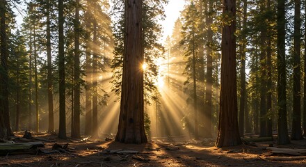 Towering sequoia forest with shafts of sunlight - view 195