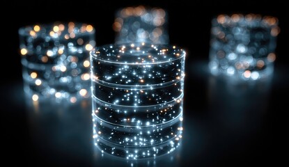 Abstract glowing cylinders, data storage concept