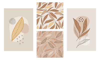 Seamless pattern and posters with abstract leaves and dots vector