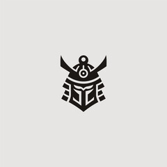 Samurai helmet minimalist abstract line art logo design.