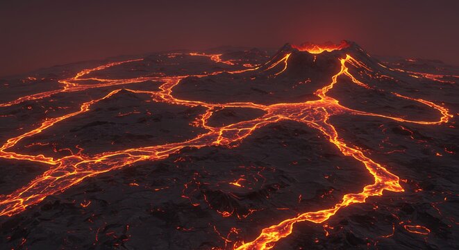 Volcanic moon surface glowing with lava flows - view 244 - High Resolution Royalty Free Image