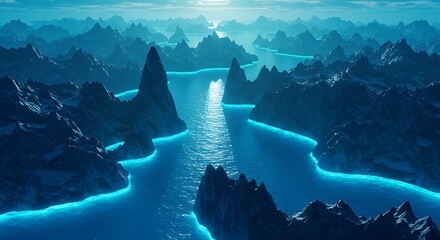 Beautiful Alien cliffs overlooking glowing blue seas - view 249 for Creative Projects
