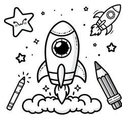 set of cartoon rocket