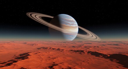 Beautiful Giant exoplanet rings casting shadows on desert plains - view 250 for Creative Projects