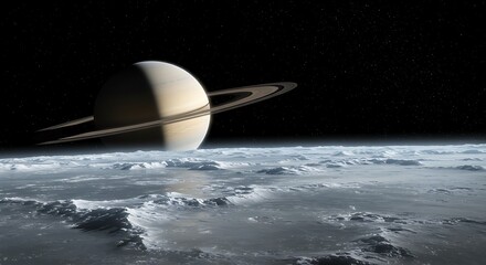 Glittering ice plains beneath the rings of saturn - view 251 - High Resolution Royalty Free Image