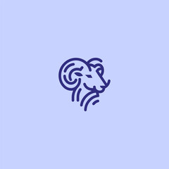 Fototapeta premium Ram head minimalist abstract line art logo design. 