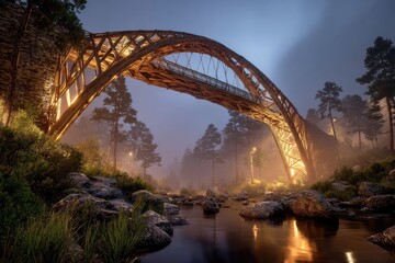 Naklejka premium Arched Bridge in a Mysterious Forest