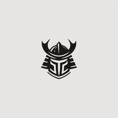 Samurai helmet minimalist abstract line art logo design.