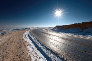 Fototapeta premium Icy Road Under a Bright Sun