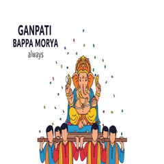 Illustration of Ganpati Bappa Morya festival with people carrying the idol.