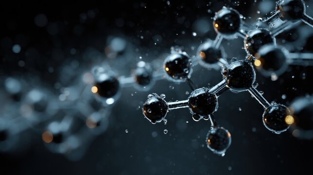 Close-up Visualization of Molecular Structure with Atom Connections and Water