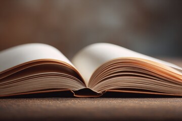 Naklejka premium Open book, pages spread, light beige interior, warm brown cover
