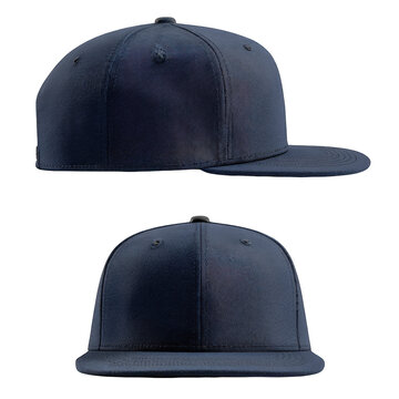 Two-view image of a navy blue baseball cap
