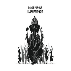 Dance for Our Elephant God: Silhouette of Ganesha with Celebrating People.