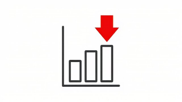 Red arrow points down toward a simple graph indicating decline or downward trend.