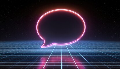 Neon speech bubble on a gridded retro background