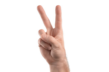 Close-up of a hand making a peace sign