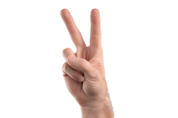 Close-up of a hand making a peace sign