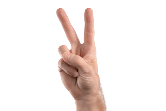 Close-up of a hand making a peace sign