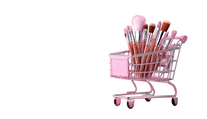 Pink shopping cart filled with makeup brushes (6)