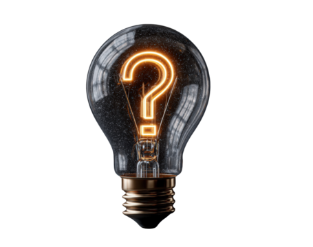 Illuminated lightbulb with a glowing question mark