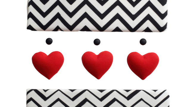 Red hearts on black and white chevron - Powered by Adobe