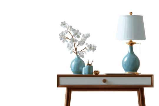 A cozy scene with a table lamp and vase of flowers