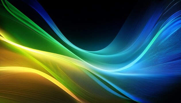 abstract colorful background with blue green and yellow flowing light waves